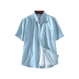 SKJN006 manufacturing short sleeve denim shirt design lapel denim shirt denim shirt center SKJN006 manufacturing short sleeve denim shirt design lapel denim shirt denim shirt center